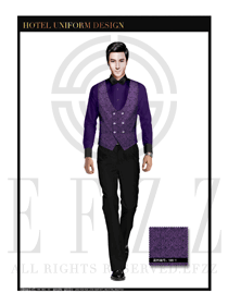 紫色圓型花馬甲襯衫款西餐服務(wù)員制服設(shè)計圖1204