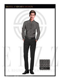黑風車麻紗長袖襯衫款西餐服務員制服設計圖1205