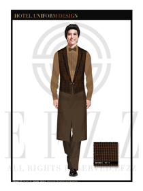 黃色千鳥格餐飲西餐服務員服裝款式圖1212