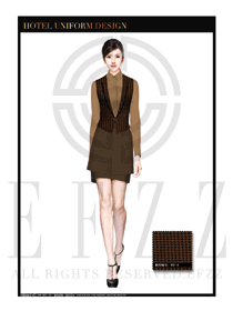 黃色千鳥格短裙款餐飲西餐服務員服裝款式圖1214