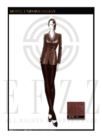 棗紅色女款外套西餐服務員制服設計圖1225