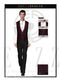 棗紅色馬甲男款餐飲西餐服務員制服設計圖1229