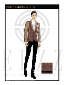金紅色祥云酒店門童行李生制服設計圖1016