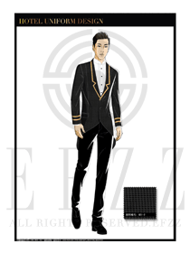 紫色時尚拼圖紋男款酒店門童服裝款式圖1023