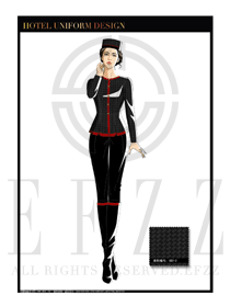 黑色時尚拼圖紋女款酒店門童制服設計圖1029