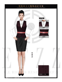 時尚玫紅色女款中餐傳菜員制服設(shè)計圖146