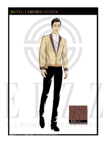 卡其色酒店門童制服款式圖1036