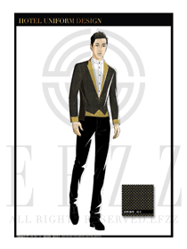 黑色金點酒店行李生門童服裝設計圖1037