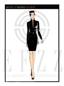 黑色女款酒店門童制服設計圖1044