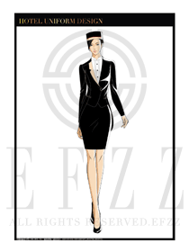 時(shí)尚黑色修身女款酒店門童款式設(shè)計(jì)圖1047