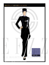 藍色祥云圓領時尚女款酒店行李生制服設計圖1050