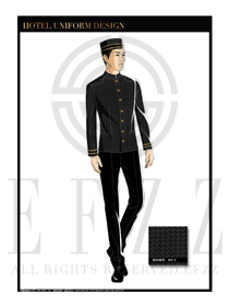 黑色時尚拼圖紋酒店門童服裝款式圖1053