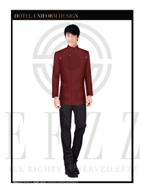 玫紅色男款酒店行李生制服設計圖1092