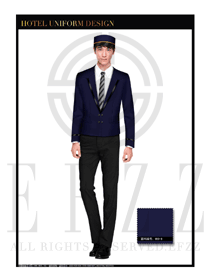 藍色男款酒店行李生制服設計圖1125