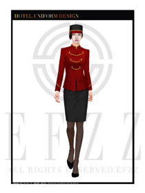 紅色女裝套裙款酒店門(mén)童服裝款式圖1138