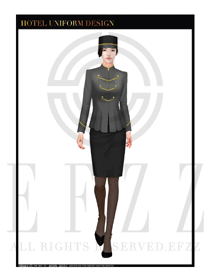 灰色女款酒店門(mén)童行李生制服設(shè)計(jì)圖1143