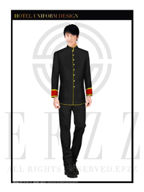 黑色時尚男款酒店門童制服設計圖1145