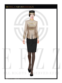 卡其色女款酒店門童行李生制服設(shè)計(jì)圖1147