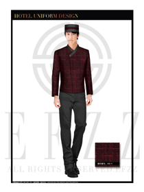 棗紅色男款酒店門童制服設計圖1163