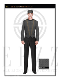 黑灰雪點男款酒店行李生制服設(shè)計圖1176