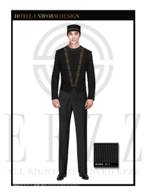 黑色時尚小千鳥格男裝酒店門童服裝款式圖1177