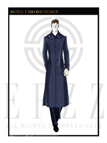 深藍色男裝長款酒店行李生服裝款式圖1203