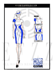 大師手繪青花瓷夏季時尚OL女裝職業裝款式圖576