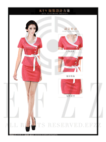 夜總會橘紅色時尚短裙款DJ包房公主服設計圖813