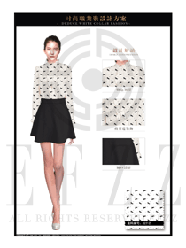 白底黑點小馬女時尚職業裝長袖襯衫設計圖293