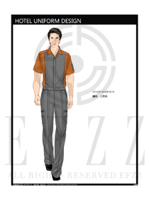 時尚橙色工程服短袖夏裝制服設計圖172