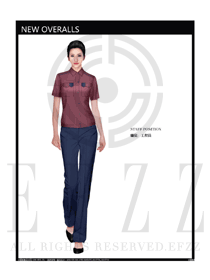 酒紅色女款短袖夏裝工程服款式設(shè)計圖182