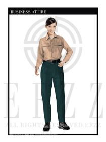 時尚卡其色女款長袖工程服制服設計圖091