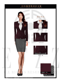 棗紅色珠寶營業員職業裝服務員制服設計圖1458