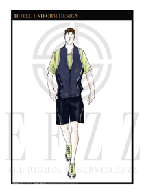 大師手繪深藍色男款養生休閑會所服務生制服設計圖597