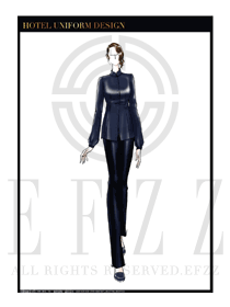 深藍色女款SPA會所服務生制服設計圖599