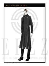 大師手繪黑色男裝大衣制服設計圖099