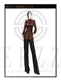 咖啡色大堂總臺收銀接待員工制服設計圖371