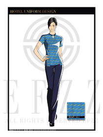藍色女款水療SPA服務員制服設計圖191