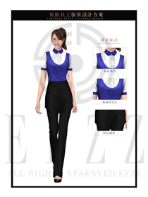 深藍色女款快餐服務生制服設計圖220