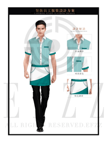 深綠色男款快餐服務生制服設計圖224