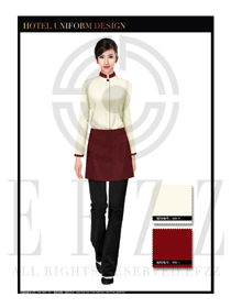 卡其色女款酒店客房服務員制服設計圖541