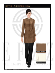 深黃色女款酒店客房服務員制服設計圖543