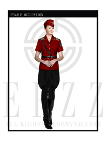 棗紅色女款保安服短袖服裝款式圖310