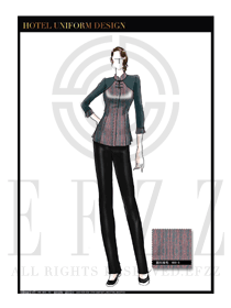 時尚黃藍色女款酒店民族特色制服設計圖171