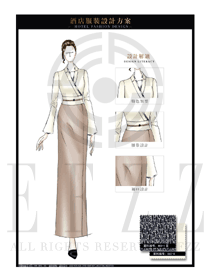 大師手繪卡其色女款酒店民族特色服裝款式設計圖176