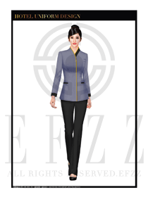 時(shí)尚淺藍(lán)色女款酒店客房服務(wù)員制服設(shè)計(jì)圖548
