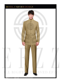 卡其色男款酒店客房服務員制服設計圖555