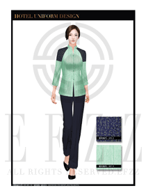 粉綠色女款酒店客房服務(wù)員制服設(shè)計圖557
