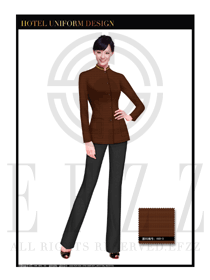 時尚深咖啡色女款酒店客房服務員制服設計圖560