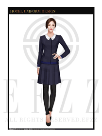 時尚臧藍色女款酒店客房服務員制服設計圖566
